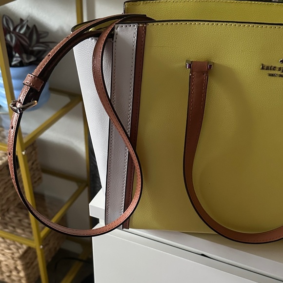 kate spade Yellow and Cream Colorblock Leather Tote with Brown Handles - Picture 3 of 4